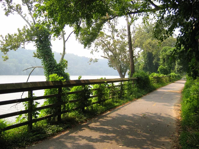 DC, Capital Crescent Trail at Potomac River, August 25, 2004. Two state offices to call before a rail trail trip