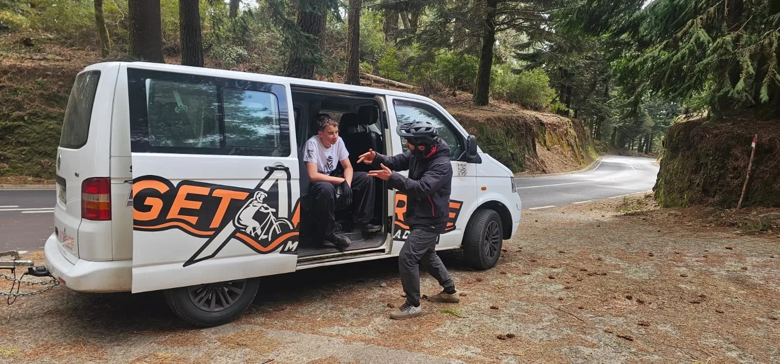 A Get-a-Ride Madeira van providing logistical support for mountain bikers in the mountains of Madeira. Le P'tit Train du Nord Shuttle Service: How to Book It
