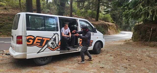 A Get-a-Ride Madeira van providing logistical support for mountain bikers in the mountains of Madeira. Le P'tit Train du Nord Shuttle Service: How to Book It